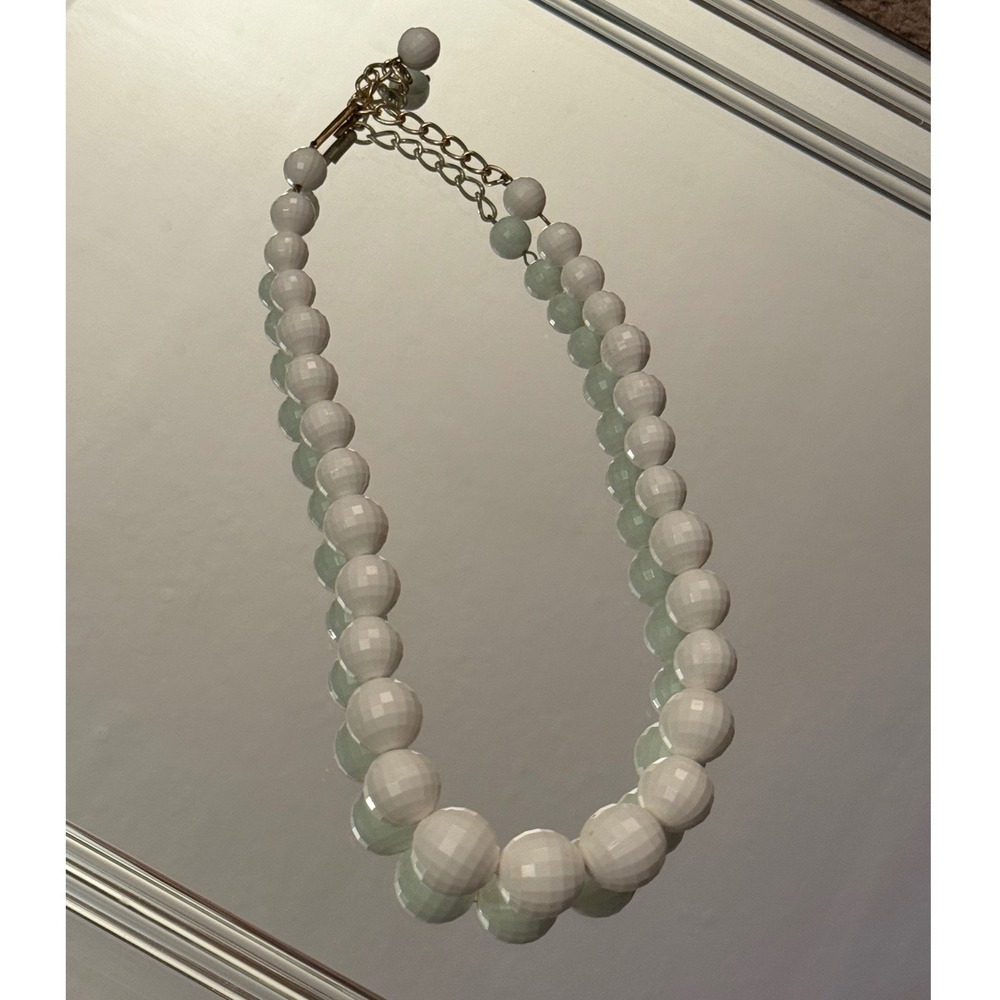 Vintage West Germany White Faceted Bead Graduated Necklace J-Hook 19"